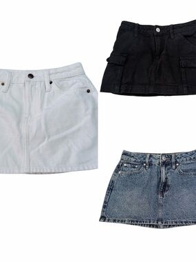 PacSun Denim Mini Skirt Trio - Black, White & Blue